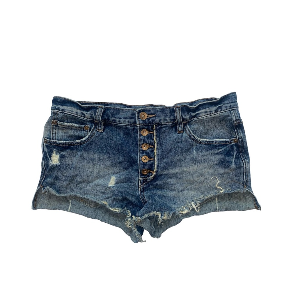 free people medium wash distressed button fly denim shorts